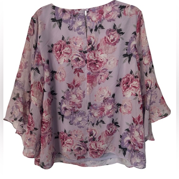 Kasper Floral Peony Bell Sleeve Flowy Spring Blouse Women’s Top 1X - Picture 5 of 7